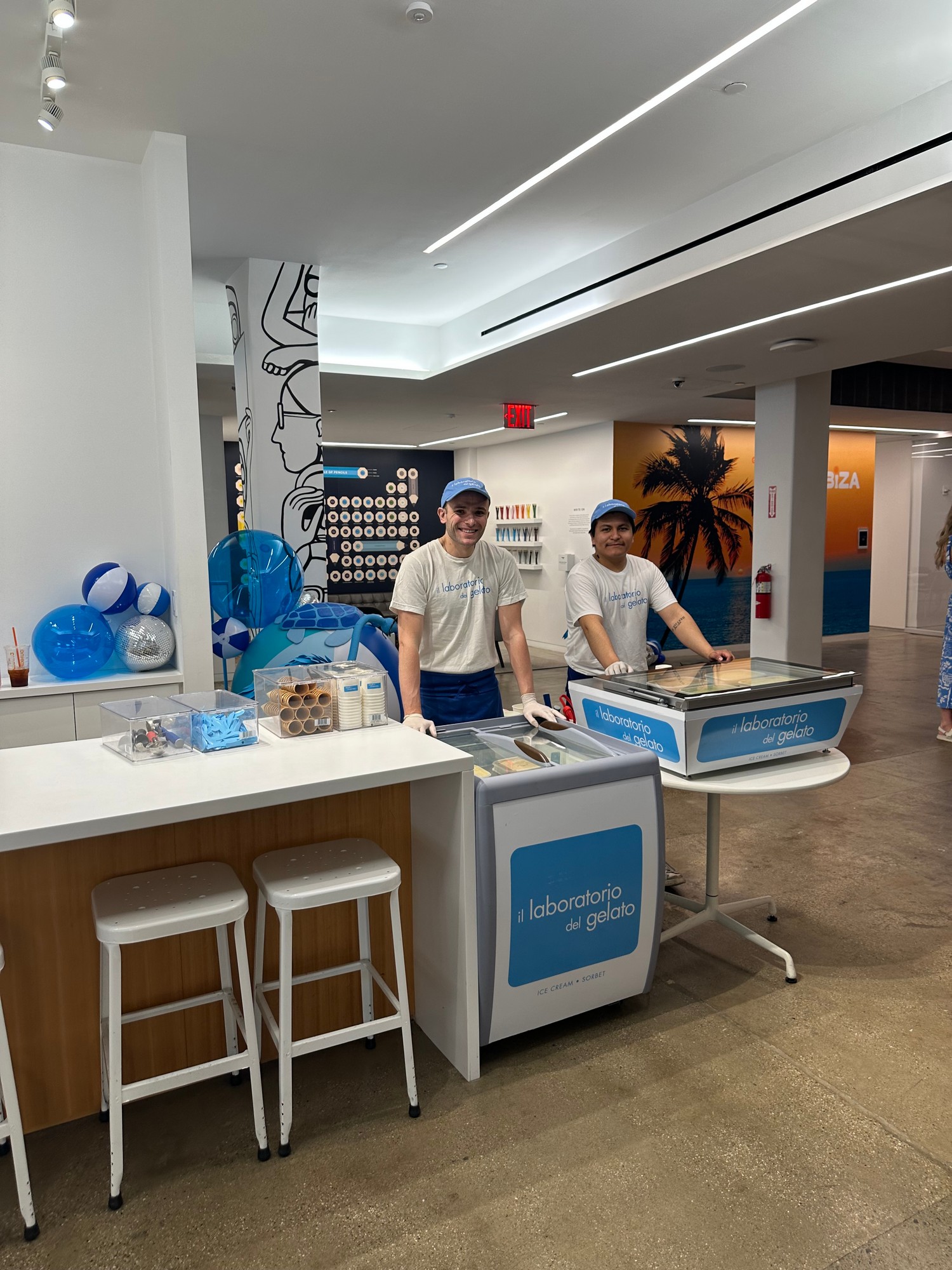 Staff serving gelato with smiles