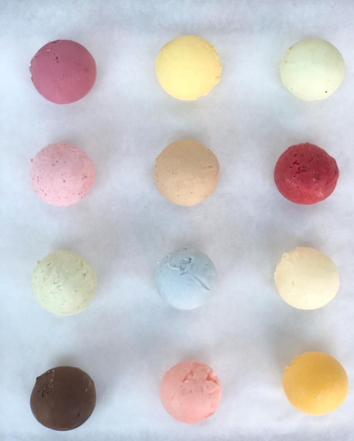 Assorted gelato scoops in natural colors for event theme matching, from il laboratorio del gelato