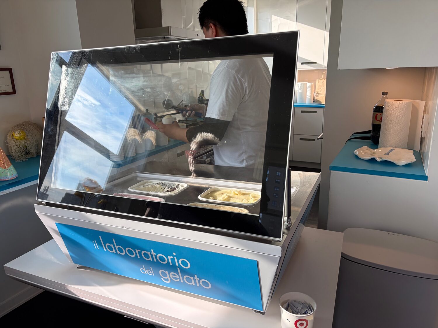 Gelato cart catering setup inside a private apartment in Greenwich Village NYC